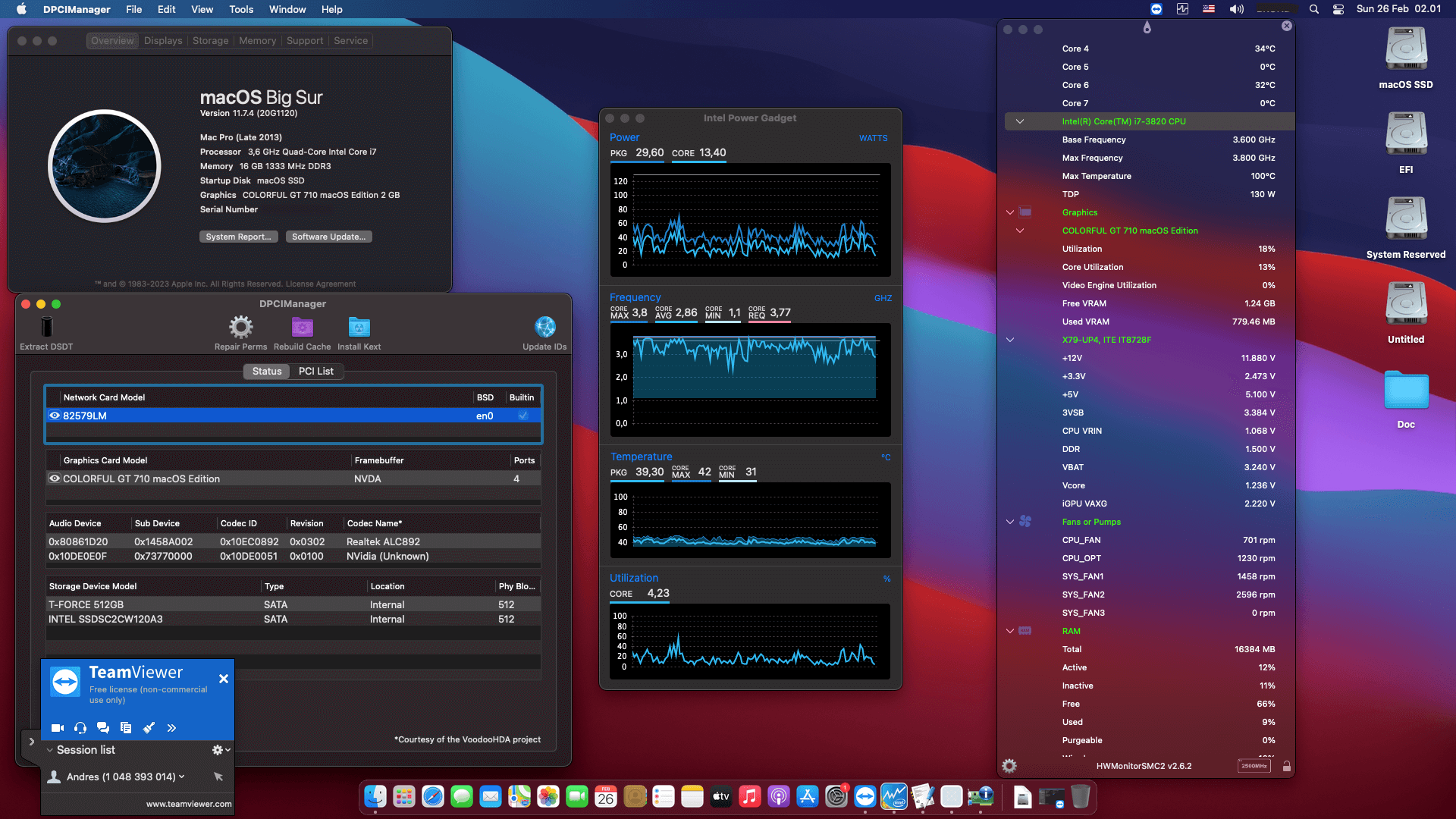 Success Hackintosh macOS Big Sur 11.7.4 Build 20G1120 in Gigabyte GA-X79-UP4 + Intel Core i7 3820 + Colorful GT 710
